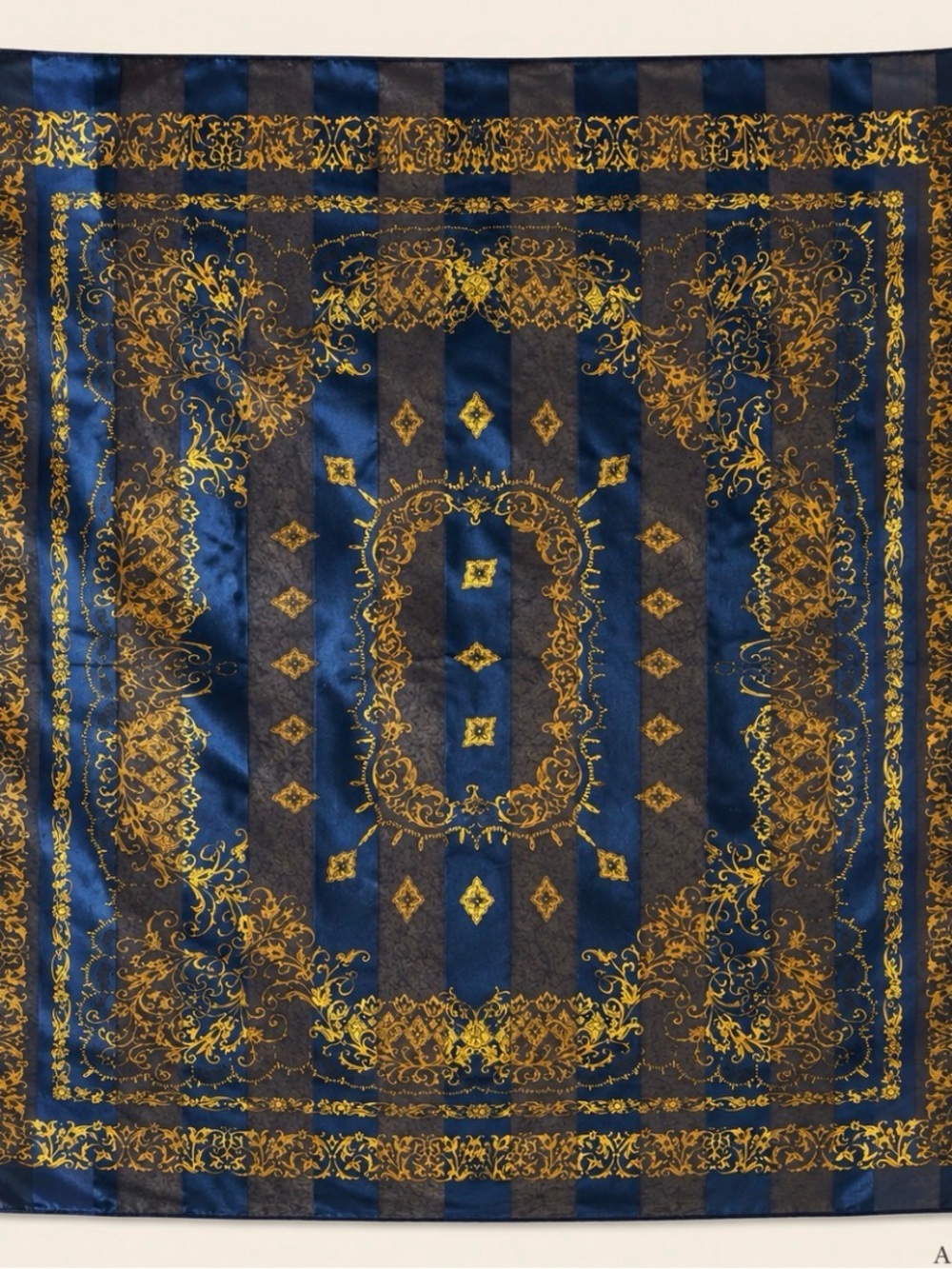 Isrida Silk & Tie Collection Blue & Gold Satin Scarf 38” x 39” Square